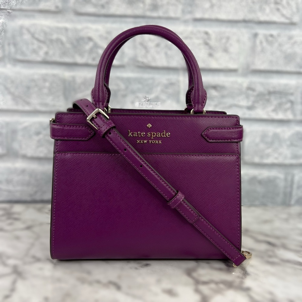 Kate Spade Staci Plum Pie Small Satchel Crossbody & Slim Card Holder Wallet - Picture 2 of 16